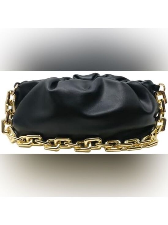 Prime Original Handbags - Prime Original Black Cloud Clutch Bag with Gold Chunky Chain Like New